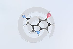 Molecule of 5-hydroxytryptamine, isolated molecular model. 3D rendering