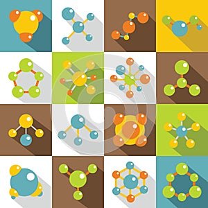 Molecule icons set, flat style