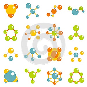 Molecule icons set in flat style