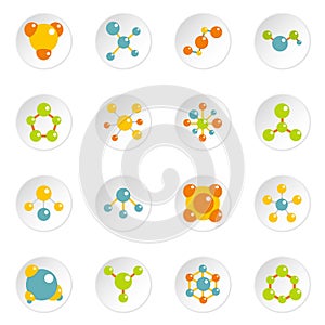 Molecule icons set in flat style