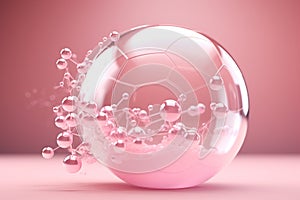 Molecule inside bubble on pink background concept skin, created with Generative AI technology
