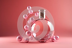 Molecule inside bubble on pink background concept skin, created with Generative AI technology