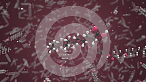 Molecule of lauric acid, conceptual molecular model. Scientific looping 3d animation