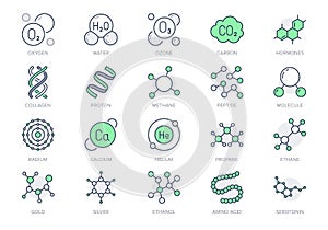 Molecule line icons. Vector illustration included icon amino acid, peptide, hormone, protein, collagen, ozone, O2 photo