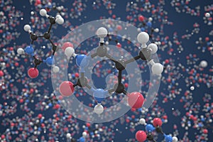 Thymine molecule, scientific molecular model, 3d rendering