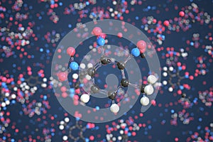 Trinitrotoluene molecule made with balls, conceptual molecular model. Chemical 3d rendering