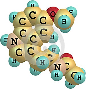 Molecule of Melatonin isolated on white