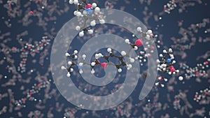 Molecule of metoprolol, conceptual molecular model. Scientific looping 3d animation