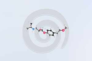 Molecule of metoprolol, isolated molecular model. 3D rendering