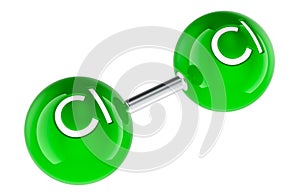 Molecule model of chlorine Cl2, 3D rendering