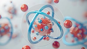 Molecule model with electron orbits illustrates atom structure. Science and nanotechnology concept. Ai Generated