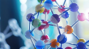 Molecule model with electron orbits illustrates atom structure. Science and nanotechnology concept. Ai Generated