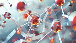 Molecule model with electron orbits illustrates atom structure. Science and nanotechnology concept. Ai Generated