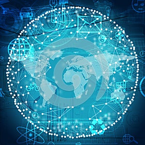 Molecule model with world map