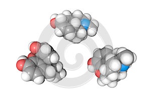 Molecule morphine. Morphine is an opioid agonist. Atoms are represented as spheres with conventional color coding