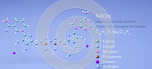 molecule nadh, molecular structures, beta-Nicotinamide adenine dinucleotide disodium salt hydrate 3d model, Structural Chemical