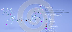 molecule nadh, molecular structures, beta-Nicotinamide adenine dinucleotide disodium salt hydrate 3d model, Structural Chemical