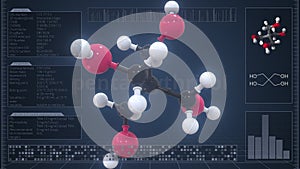 Molecule of pentaerythritol with infographics on the computer monitor, 3d rendering photo