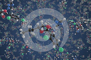 Molecule of propiconazole, ball-and-stick molecular model. Scientific 3d rendering photo