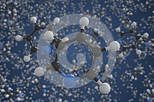Molecule of pyridine, ball-and-stick molecular model. Scientific 3d rendering