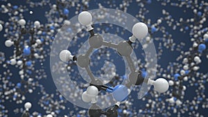 Molecule of pyridine, isolated molecular model. Looping 3D animation or motion background