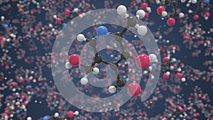 Molecule of pyridoxal, conceptual molecular model. Scientific looping 3d animation