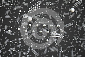 Decane molecule made with balls, conceptual molecular model. Chemical 3d rendering