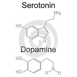 Molecule serotonin and dopamine. Raster