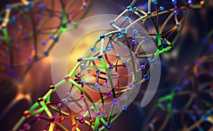 Molecule structure and DNA bond. Genome, atom, neural network