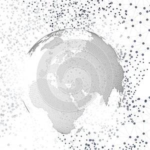 Molecule structure illustration with world globe