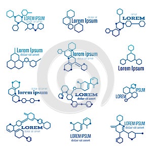 Molecule structure logo or biology model sign vector set
