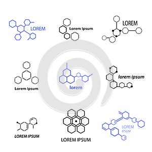 Molecule structure logo or biology model sign vector. Set of logo with structure molecule