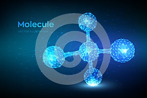 Molecule Structure. Low poly abstract Molecule. Dna, atom, neurons. Molecules and chemical formulas. Scientific background for