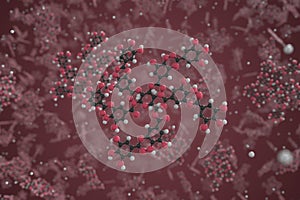 Molecule of tannin, ball-and-stick molecular model. Scientific 3d rendering