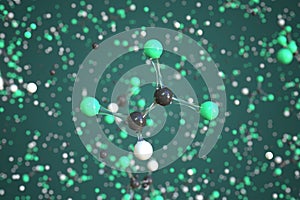 Molecule of trichloroethylene, conceptual molecular model. Scientific 3d rendering