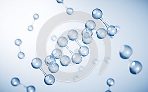 Molecules with blue background, 3d rendering