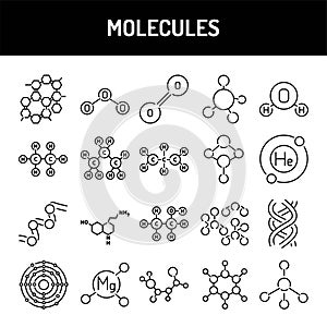 Molecules line icons set. Isolated vector element.