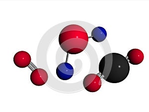 Molecules - Water, Oxygen, Carbon Dioxide (White background) photo