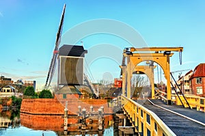 Molen De Put and the Rembrandt Bridge in Leiden, the Netherlands