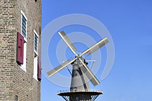 The Molen de Roos windmill in Delft