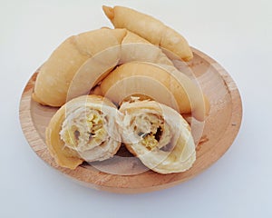 Molen pisang pisang molen, Indonesian traditional food street food from Yogyakarta East Java. Fried banana wrap indonesian t