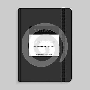 Moleskin notebook with black elastic band vector image. photo