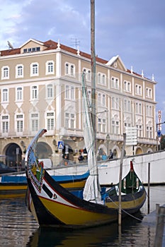 Moliceiro boat into aveiro city photo