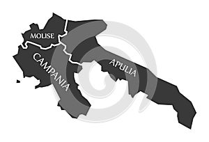 Molise - Campania - Apulia region map Italy