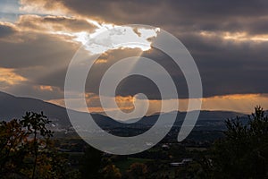 Molise, Mainarde, sunset. The Mainarde mountain range extends along the border between Molise and Lazio, with prevalence in the Mo