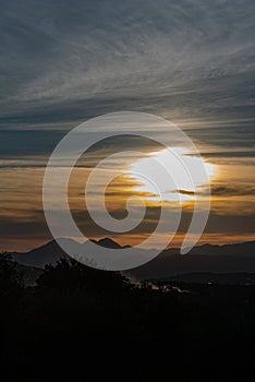 Molise, Mainarde, sunset. The Mainarde mountain range extends along the border between Molise and Lazio, with prevalence in the Mo