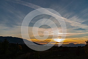 Molise, Mainarde, sunset. The Mainarde mountain range extends along the border between Molise and Lazio, with prevalence in the Mo