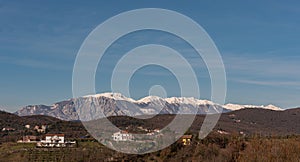 Molise, Mainarde, winter panorama. The Mainarde mountain range extends along the border between Molise and Lazio, with prevalence