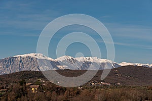 Molise, Mainarde, winter panorama. The Mainarde mountain range extends along the border between Molise and Lazio, with prevalence