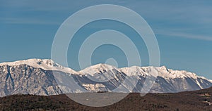 Molise, Mainarde, winter panorama. The Mainarde mountain range extends along the border between Molise and Lazio, with prevalence